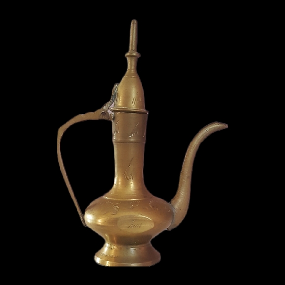 Vintage Brass Pitcher India Etched BOHO Decor - Picture 3 of 5